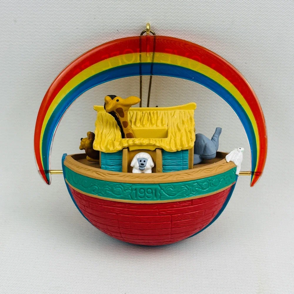 Hallmark Noahs Ark Windup Ornament‎ Rainbow Joy Love Hope Peace Ken Crow 1991